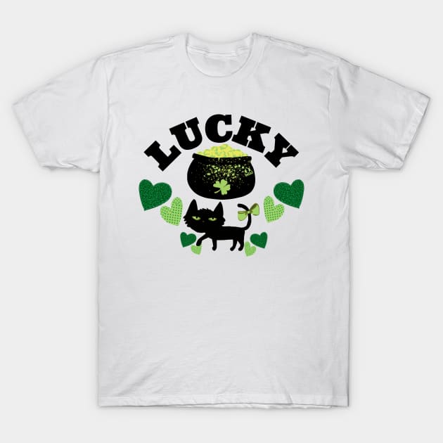 LUCKY ST PATS BLACK CAT Feline Kitty Design T-Shirt by ejsulu